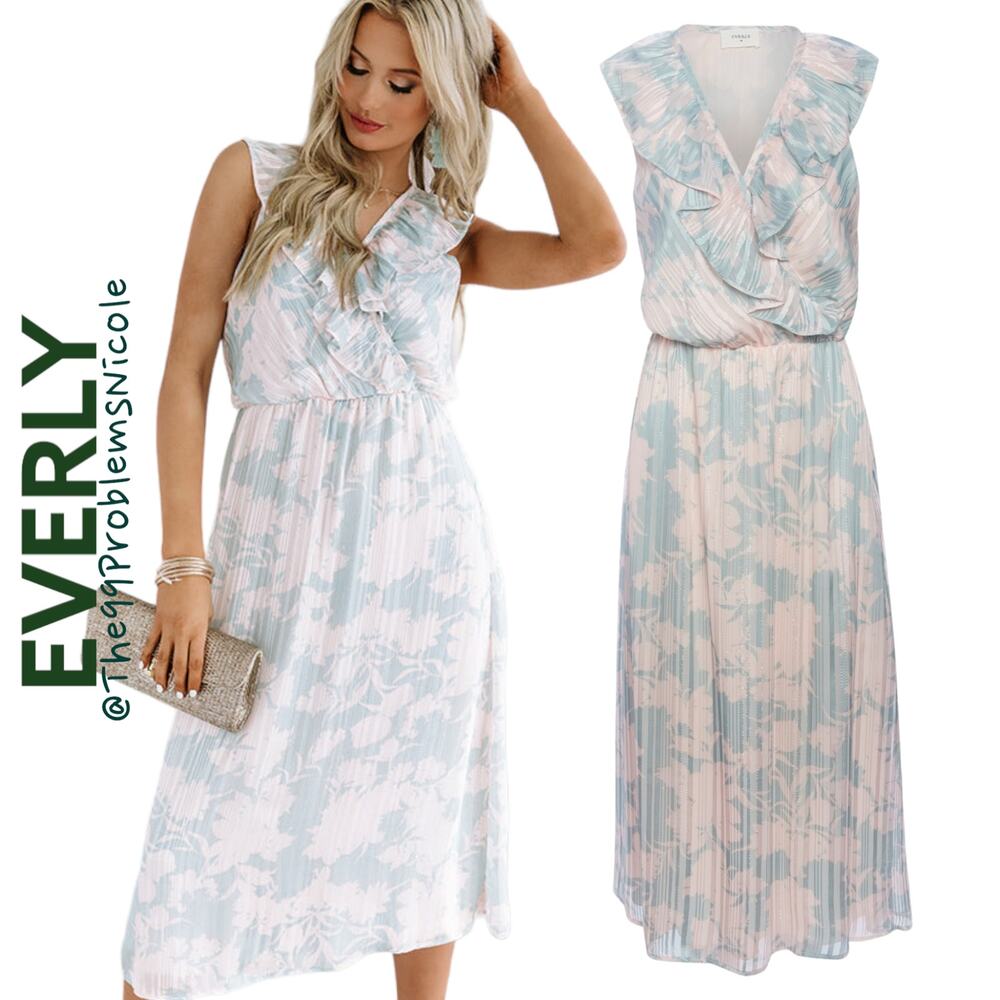 Everly Pastel Ruffle Front Midi Dress